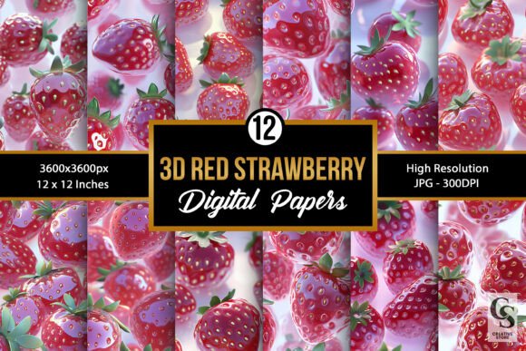 3D Transparent Red Strawberries Patterns