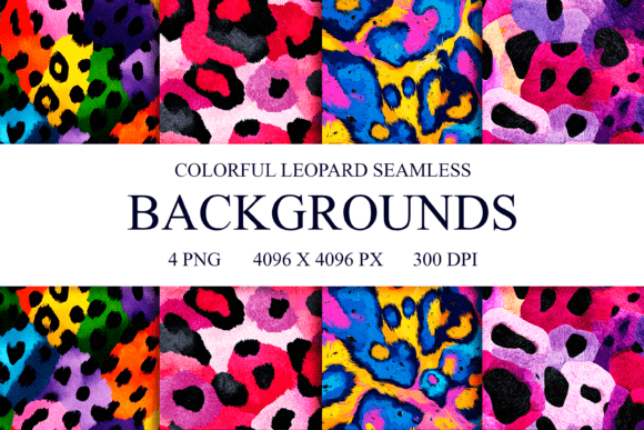 4 Colorful Leopard Seamless Patterns PNG: Elevate Your Digital Design Projects