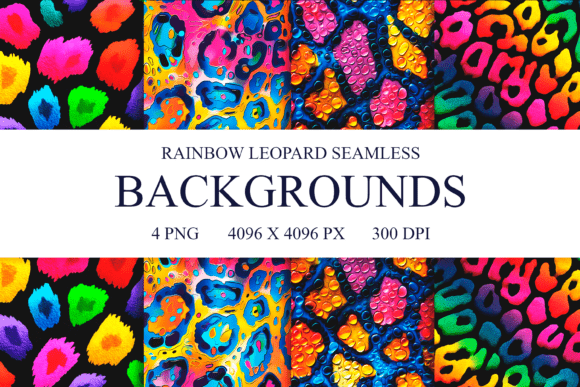 4 Rainbow Leopard Seamless Patterns PNG