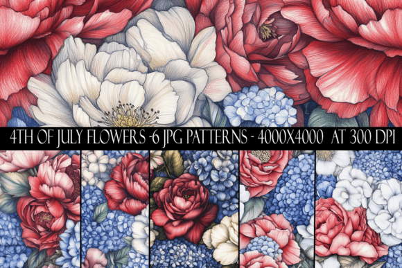 4th of July Flower Seamless Patterns
