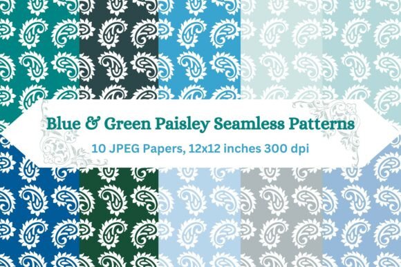 Blue Green Paisley Seamless Patterns: Elevating Design with Handcrafted Elegance