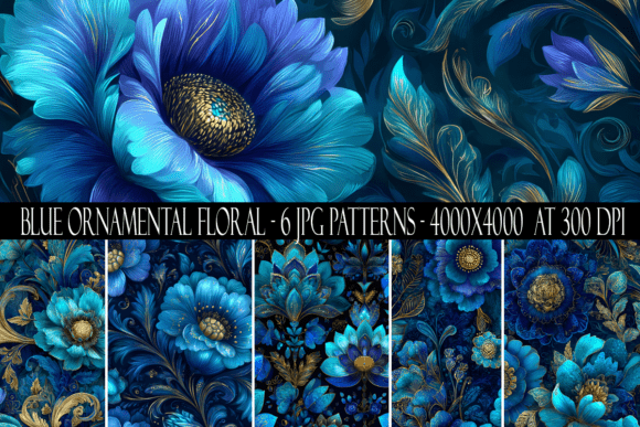 Blue Ornamental Floral Seamless Patterns