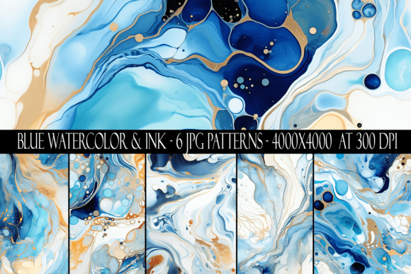 Blue Watercolor and Alcohol Ink Patterns