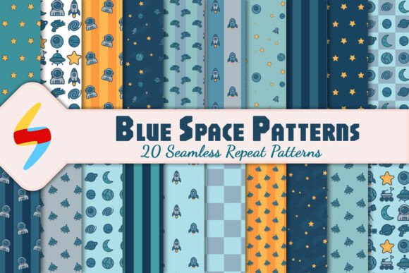 Cute Blue Space Seamless Patterns