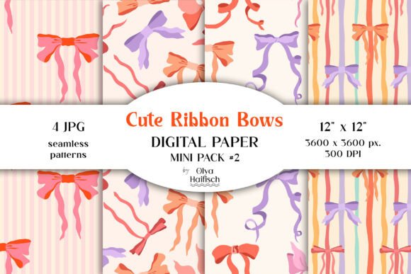 Cute Ribbon Bow Seamless Patterns Set