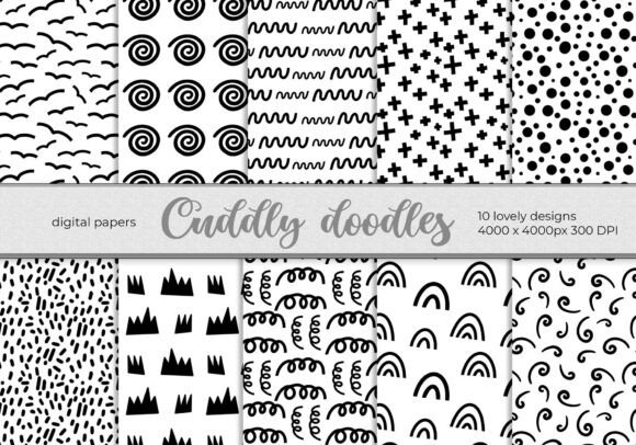 Evaluating Cuddly Doodles Paper, Set of 10 Patterns for Creative Projects