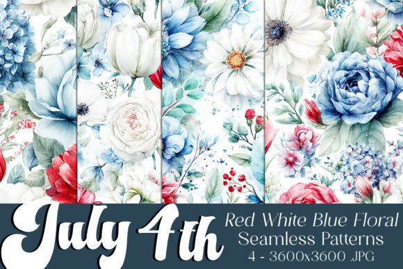 July 4th Floral Seamless Patterns 10