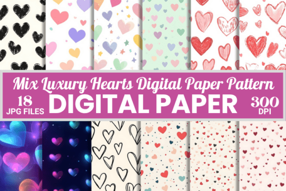 Mix Luxury Hearts Digital Paper Patterns
