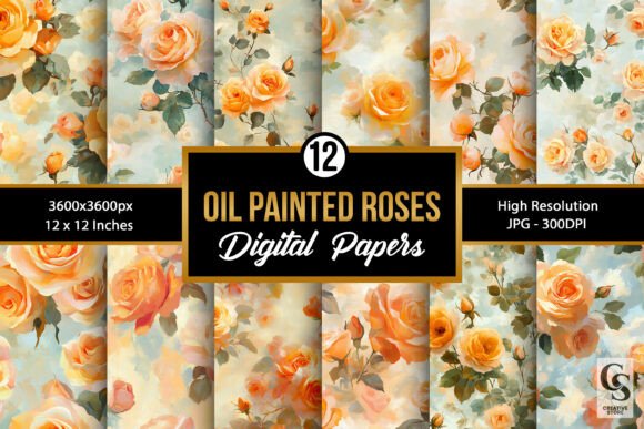 Oil Painted Orange Rose Flower Patterns