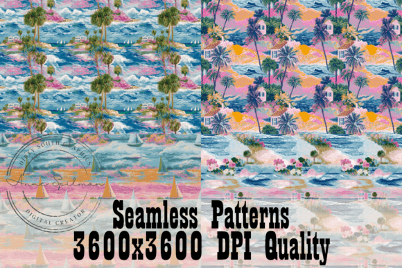 Preppy Beach Scenes Seamless Patterns