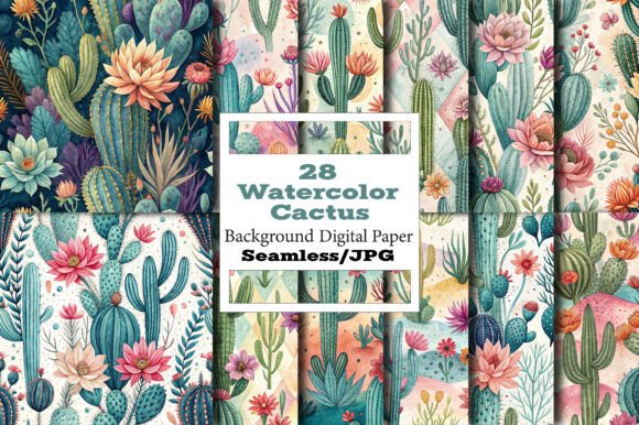 Watercolor Cactus Digital Patterns: A Versatile Asset for Modern Creative Projects