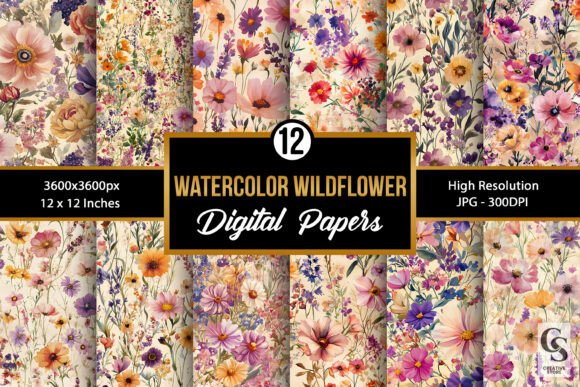 Watercolor Wildflowers Seamless Patterns